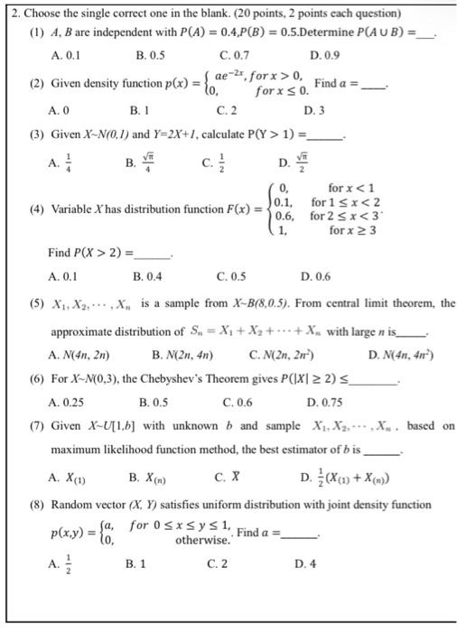 Solved 2 Choose The Single Correct One In The Blank Chegg Com