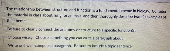 Solved The relationship between structure and function is a | Chegg.com