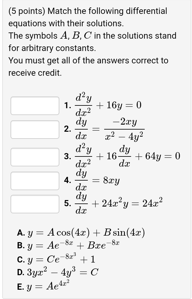 Solved (5 points) Match the following differential equations | Chegg.com