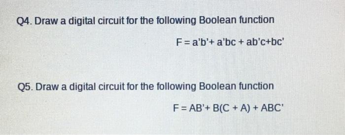 Solved Q4. Draw A Digital Circuit For The Following Boolean | Chegg.com