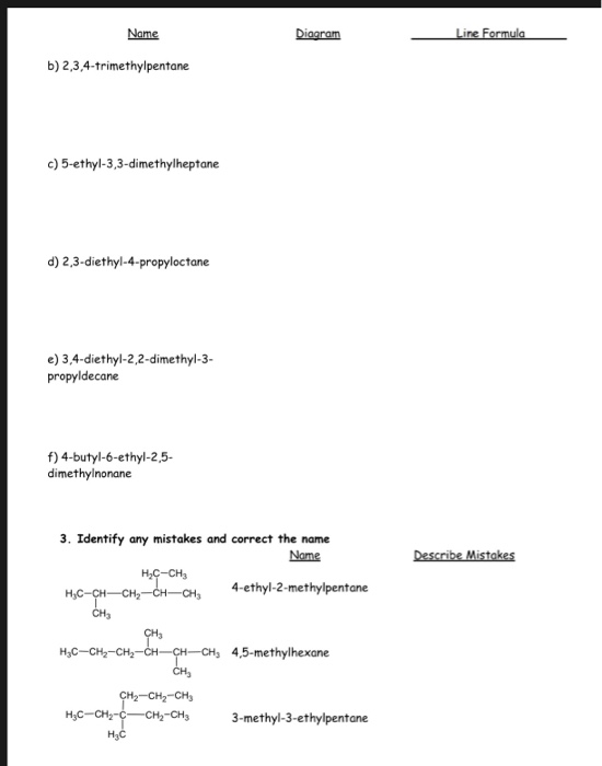 Solved Name Diagram Line Formule Line Formula B 234