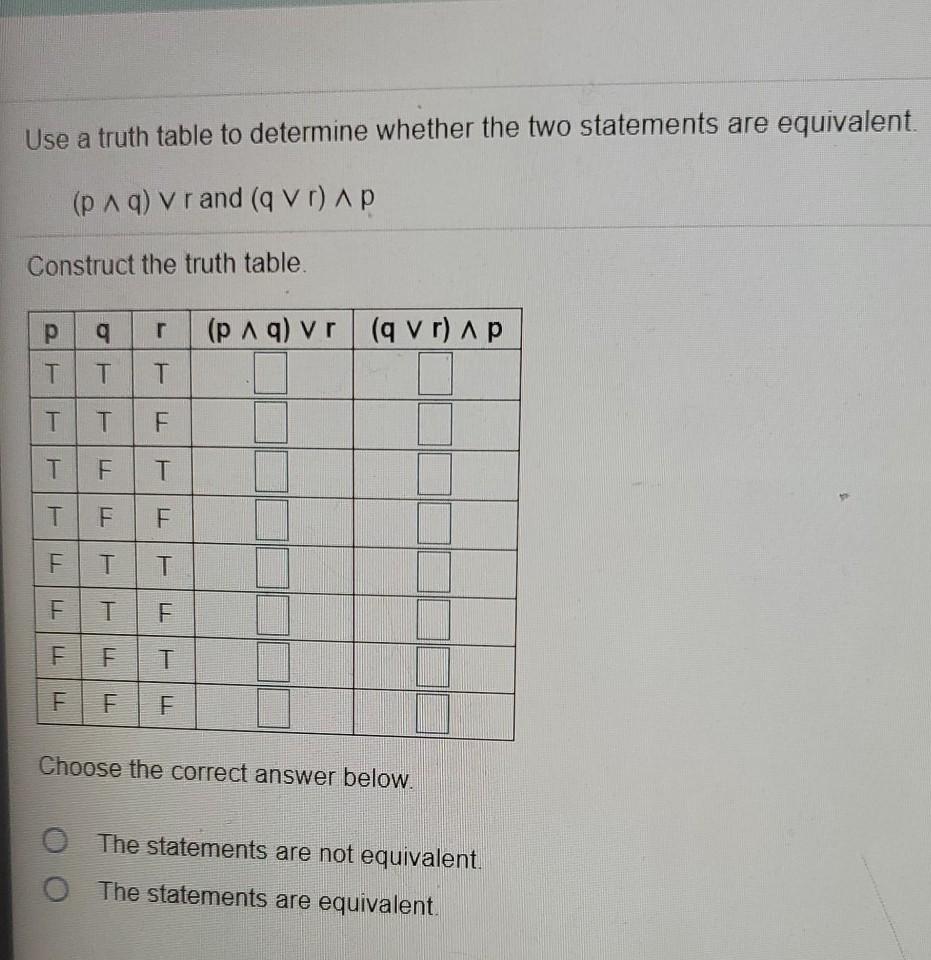 Solved Use a truth table to determine whether the two | Chegg.com