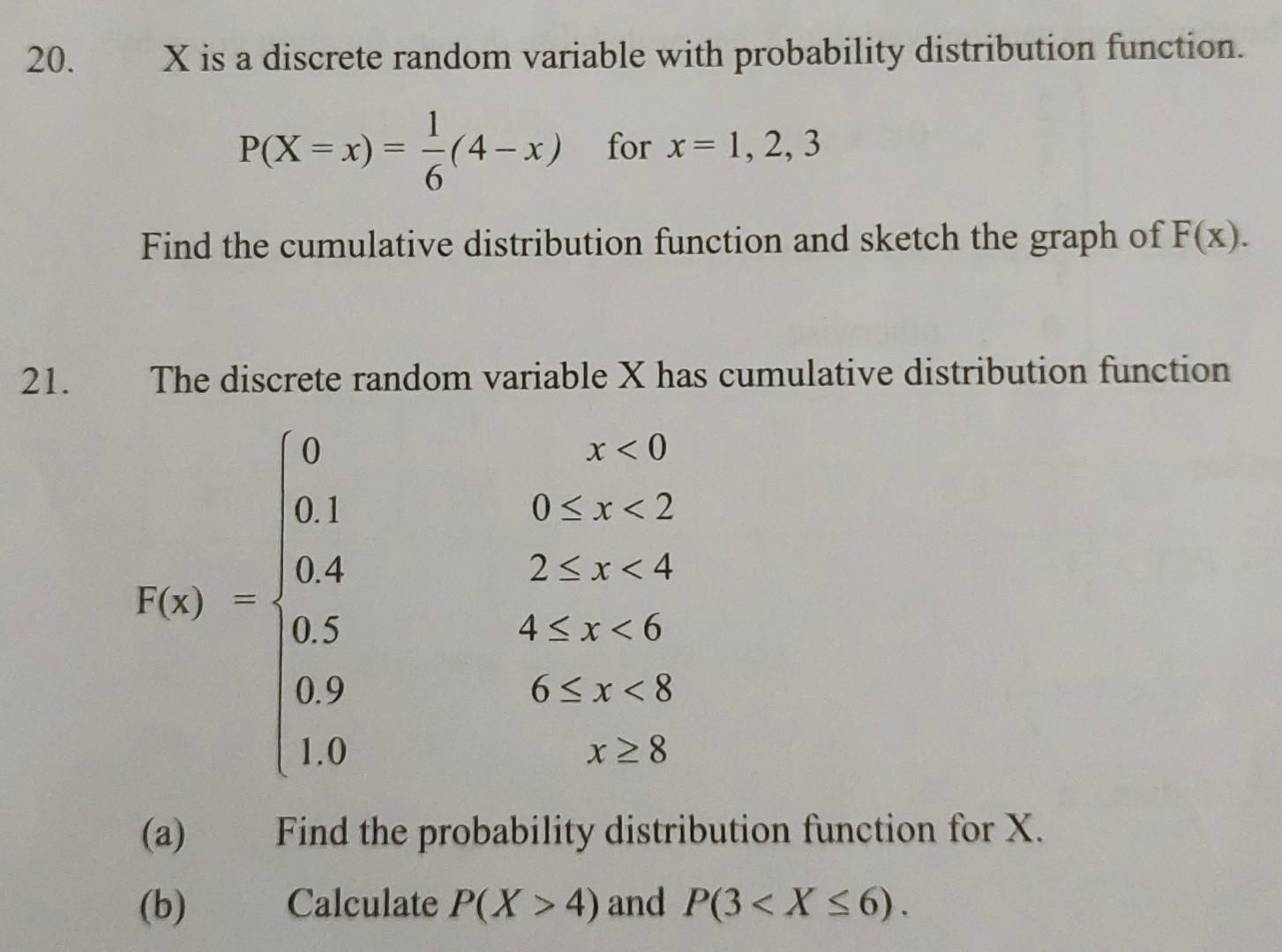 Solved 20. X is a discrete random variable with probability | Chegg.com