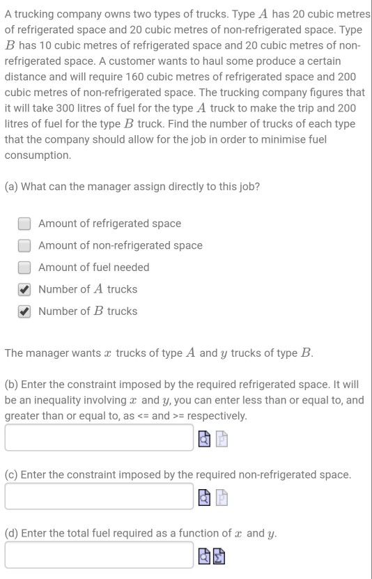 Solved A Trucking Company Owns Two Types Of Trucks. Type A | Chegg.com