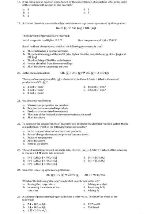 Solved 18. If the initial rate of reaction is unaffected by | Chegg.com