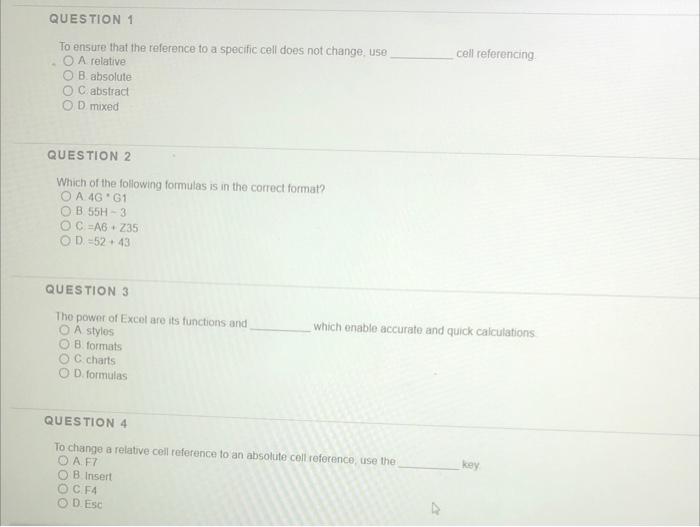 Solved QUESTION 1 cell referencing To ensure that the | Chegg.com