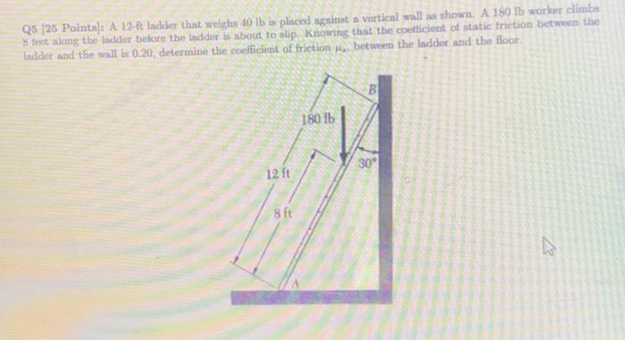 Solved Q5 [25 Points]: A 12-A Ladder That Weighs 40 16 Is | Chegg.com