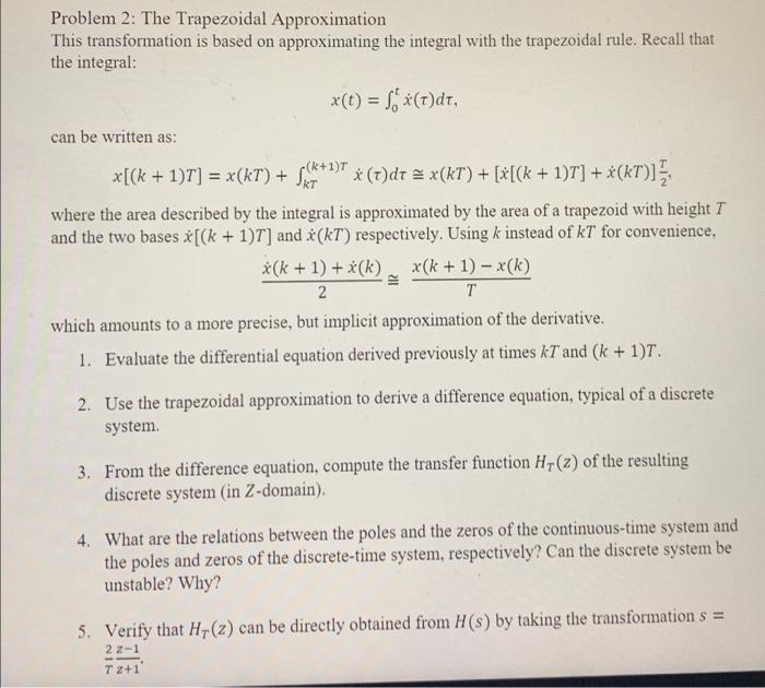 Problem 2: The Trapezoidal Approximation This | Chegg.com