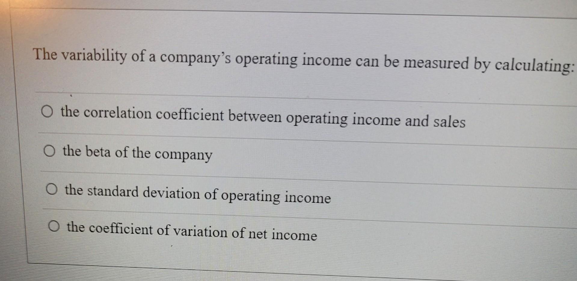 Solved The Variability Of A Company's Operating Income Can | Chegg.com