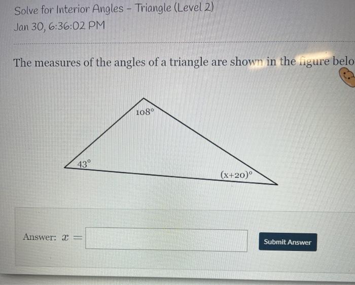 Solved Solve For Interior Angles Triangle Level 2 Jan Chegg Com   Image