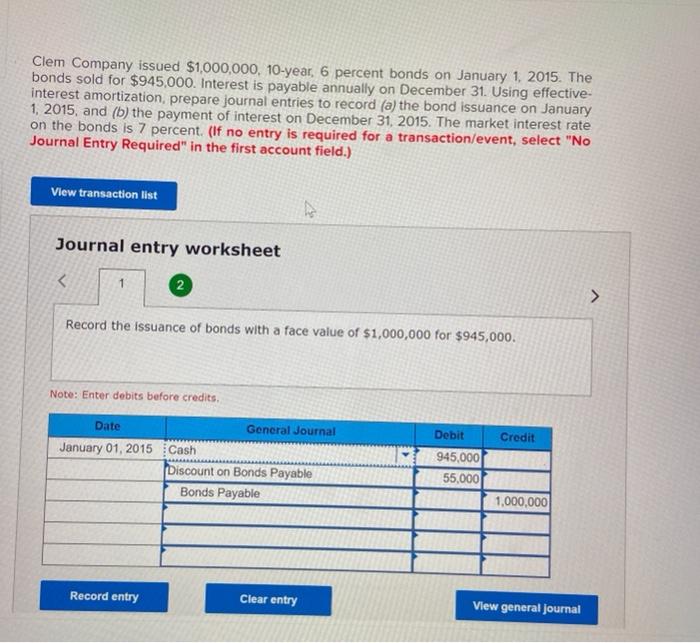 Solved Clem Company Issued 1 000 000 10 year 6 Percent Chegg