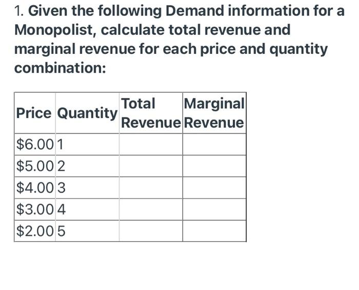 Solved 1. Given the following demand information for a | Chegg.com