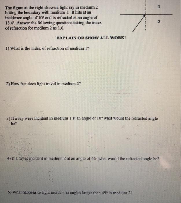 Solved The figure at the right shows a light ray in medium 2 | Chegg.com