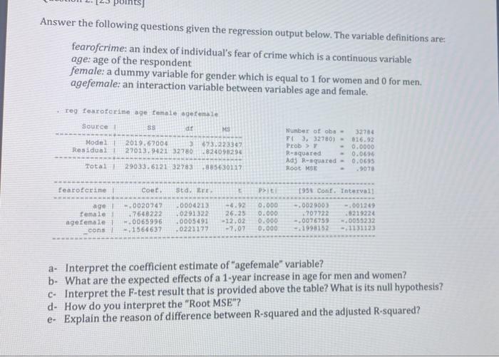 Solved Answer the following questions given the regression | Chegg.com