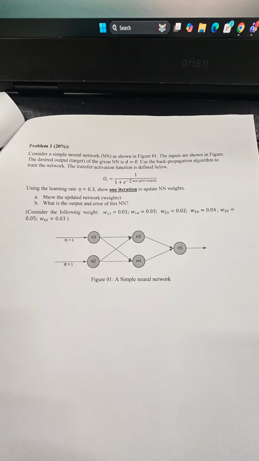 Solved Problem 1 (20%):Consider a simple neural network | Chegg.com