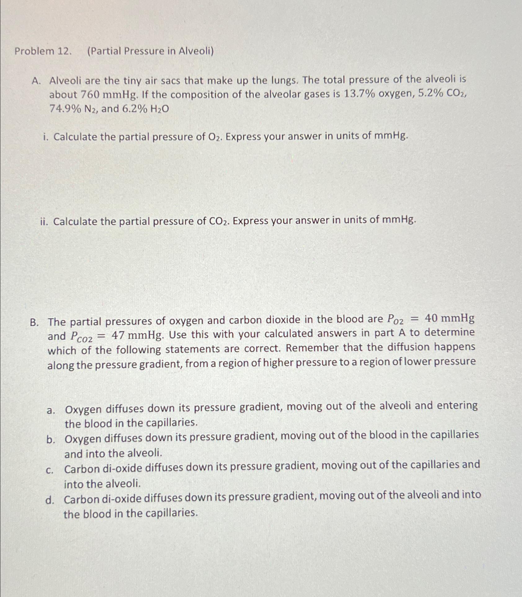 Solved Problem 12 Partial Pressure In Alveolia ﻿alveoli 1009