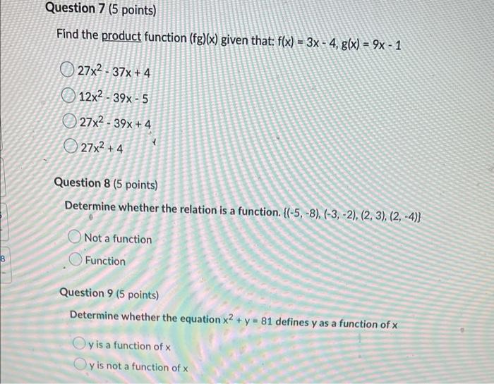 Solved Question 7 (5 points) Find the product function | Chegg.com