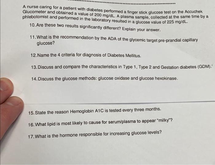 Solved A nurse caring for a patient with diabetes performed | Chegg.com