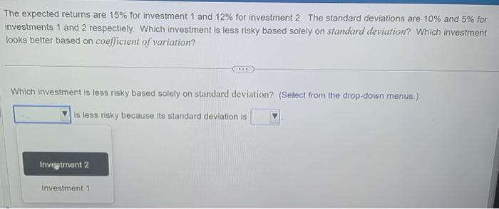 Solved The expected returns are 15% for investment 1 and 12% | Chegg.com