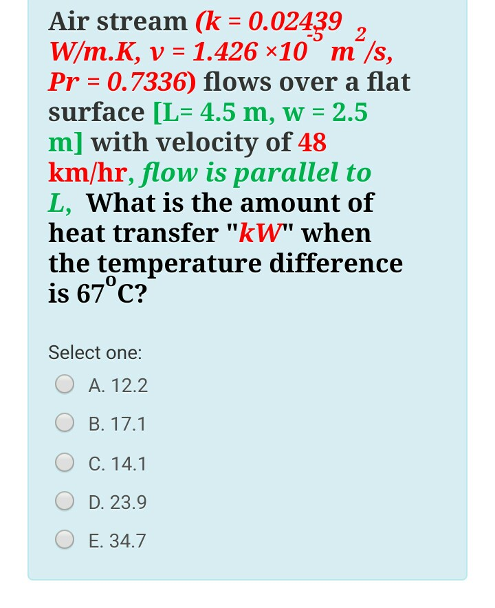 Solved 2 Air Stream K 0 W M K V 1 426 10 M S Chegg Com