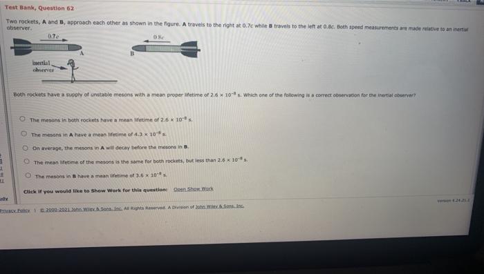 Solved Test Bank, Question 62 Two Rockets, A And B Approach | Chegg.com