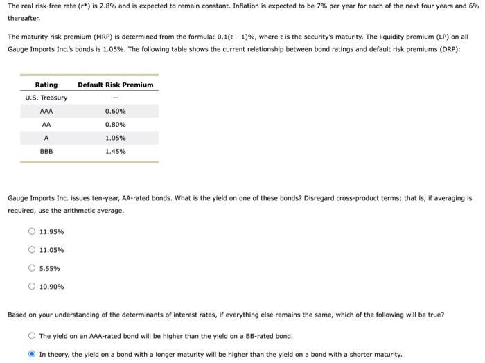 Solved The real risk-free rate (r∗) is 2.8% and is expected | Chegg.com