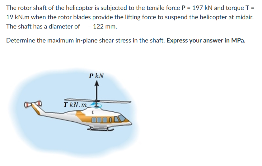 Solved The rotor shaft of the helicopter is subjected to the | Chegg.com