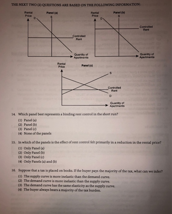 Binding Rent Control Graph Solved THE NEXT TWO (2) QUESTIONS ARE BASED ON THE FOLLOWING | Chegg.com