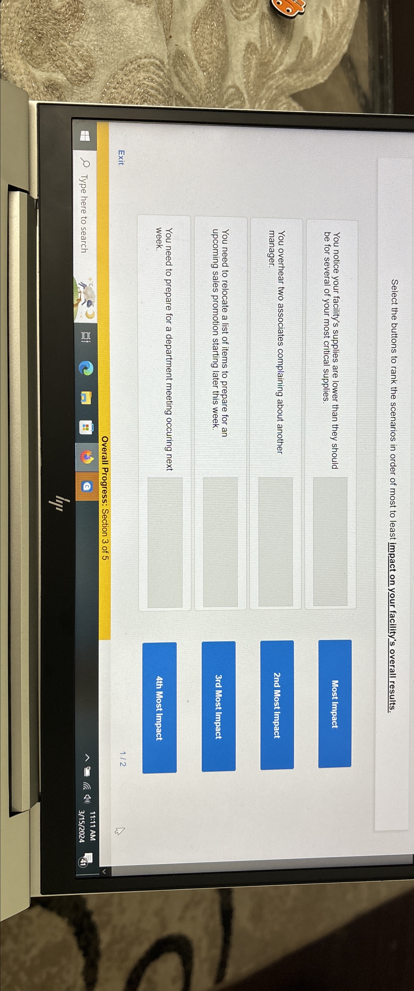 Solved Select the buttons to rank the scenarios in order of | Chegg.com
