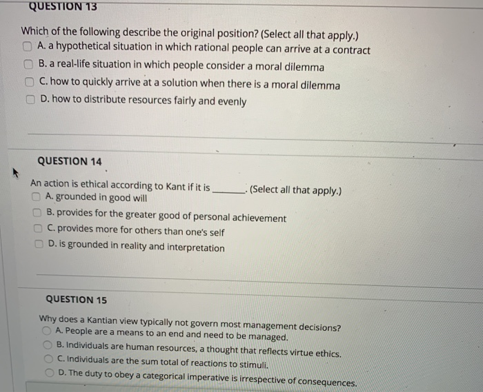 Question 13 Which Of The Following Describe The Original Position 