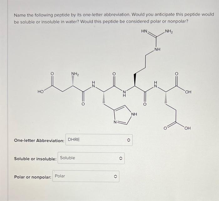 Solved Name the following peptide by its one-letter | Chegg.com