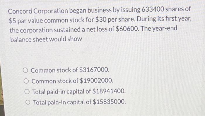 Solved Concord Corporation began business by issuing 393000 | Chegg.com