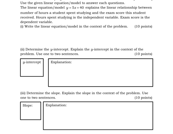 Solved Use the given linear equation/model to answer each | Chegg.com