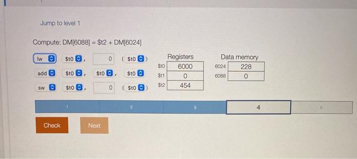 Solved Jump to level 1 Compute: DM[6088] = $12 + DM[6024] lw