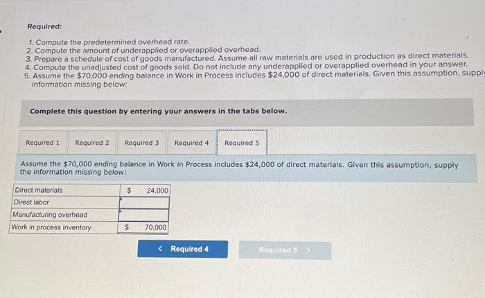 Solved Required: 1. Compute The Predetermined Overhead Rate. | Chegg.com