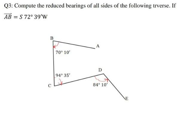Solved Q3: Compute the reduced bearings of all sides of the | Chegg.com