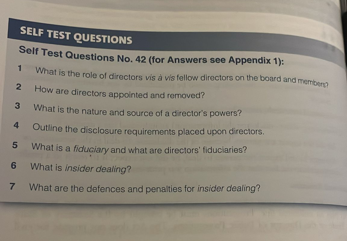 Solved SELF TEST QUESTIONSSelf Test Questions No. 42 (for | Chegg.com