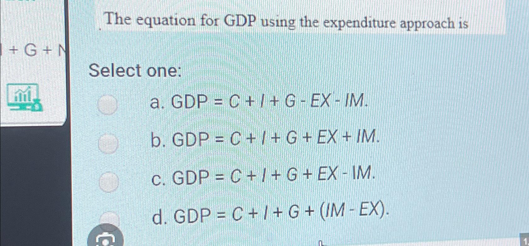 Solved The equation for GDP using the expenditure approach | Chegg.com