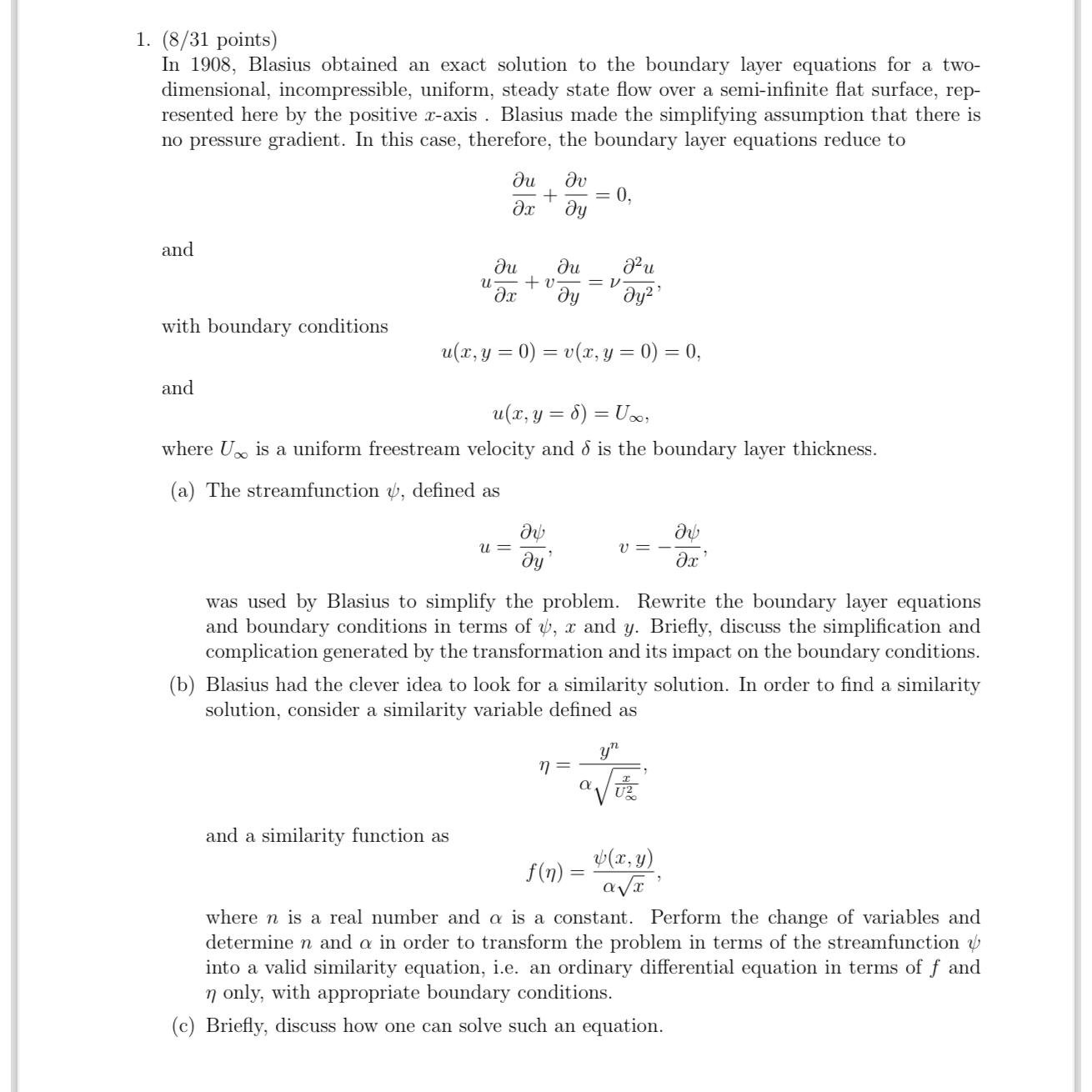 Solved Blasius Boundary Layer Solution Over A Semi-finite | Chegg.com