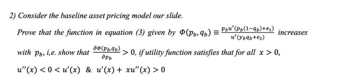 Solved 2) Consider the baseline asset pricing model our | Chegg.com