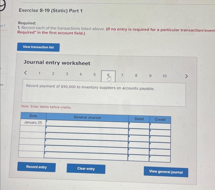 Solved Required information Exercise 8-19 (Static) Complete | Chegg.com