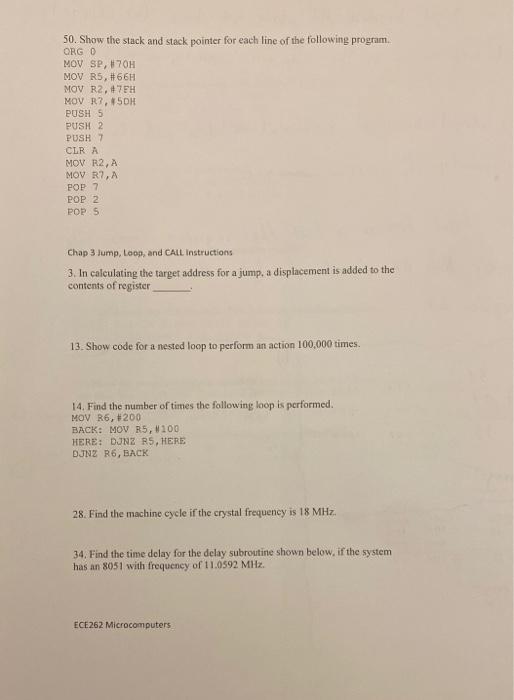 Solved 50. Show the stack and stack pointer for each line of | Chegg.com