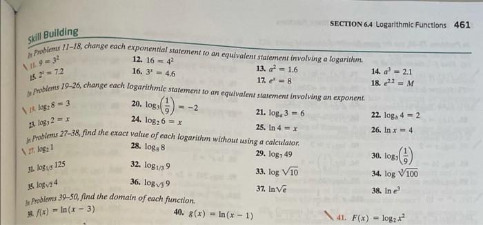 Solved SECTION 64 Logarithmic Functions 461 Skill Building | Chegg.com