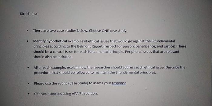 Directions: . There are two case studies below. | Chegg.com