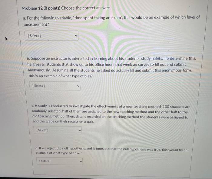 Solved Problem 12 (8 points) Choose the correct answer: a. | Chegg.com