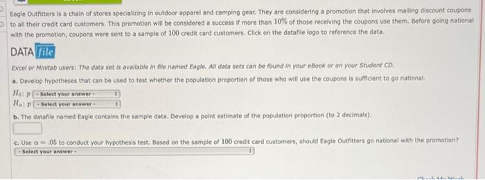 Eagle Outfitters is a chain of stores specializing in | Chegg.com
