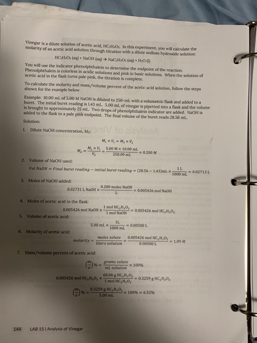 Solved Lab 15 Analysis Of Vinegar Introduction The Purpos Chegg Com