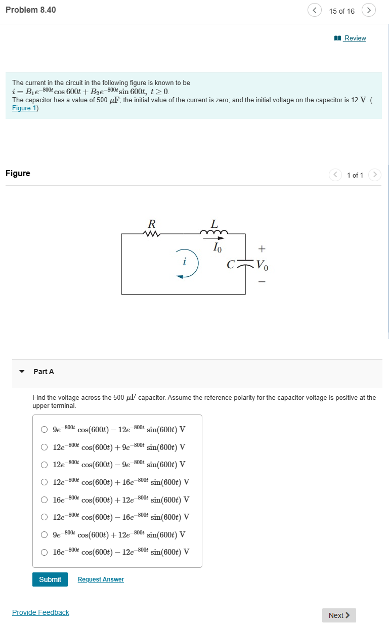 The current in ﻿the circuit in ﻿the following figure | Chegg.com
