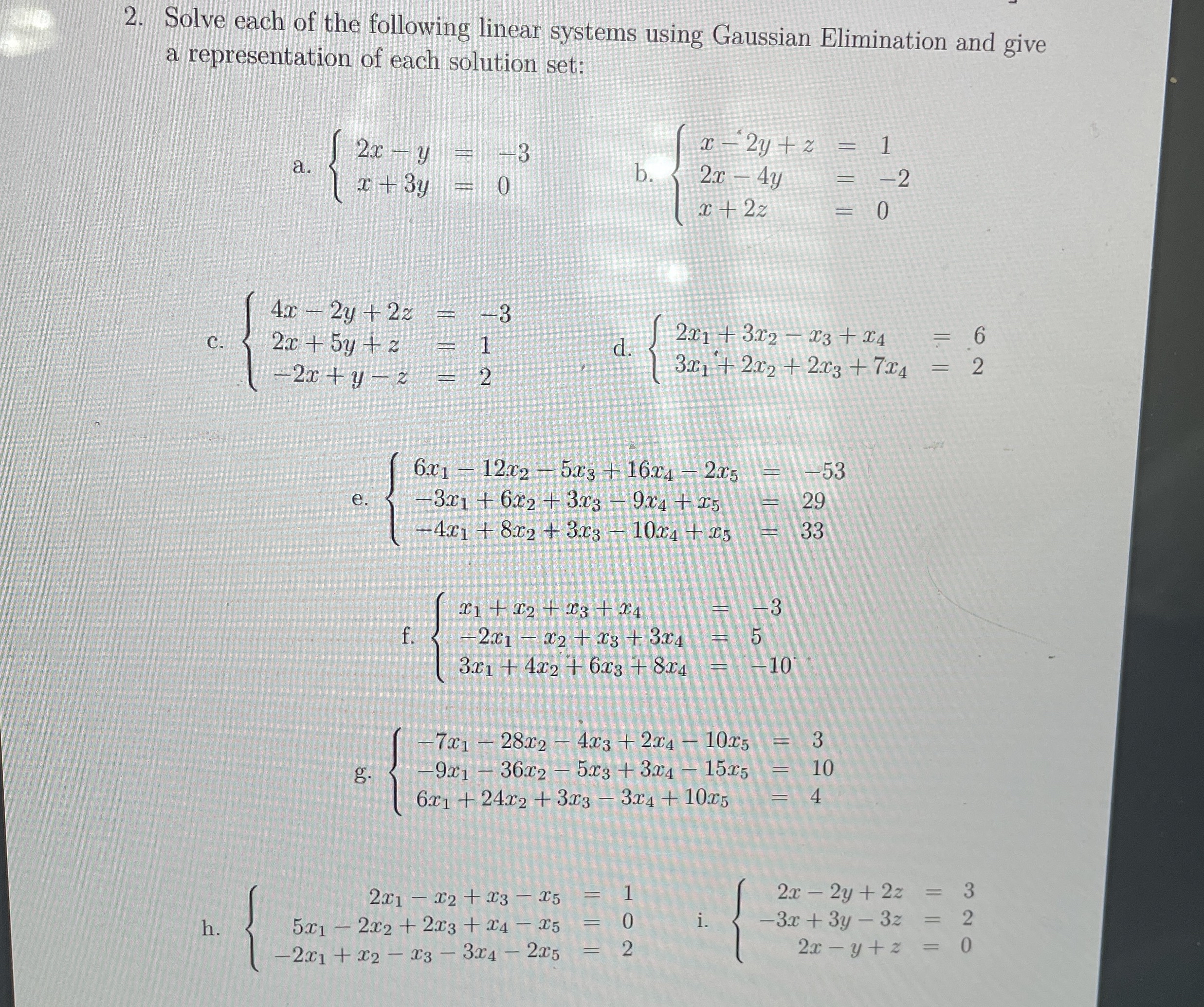 Solved Solve each of the following linear systems using | Chegg.com