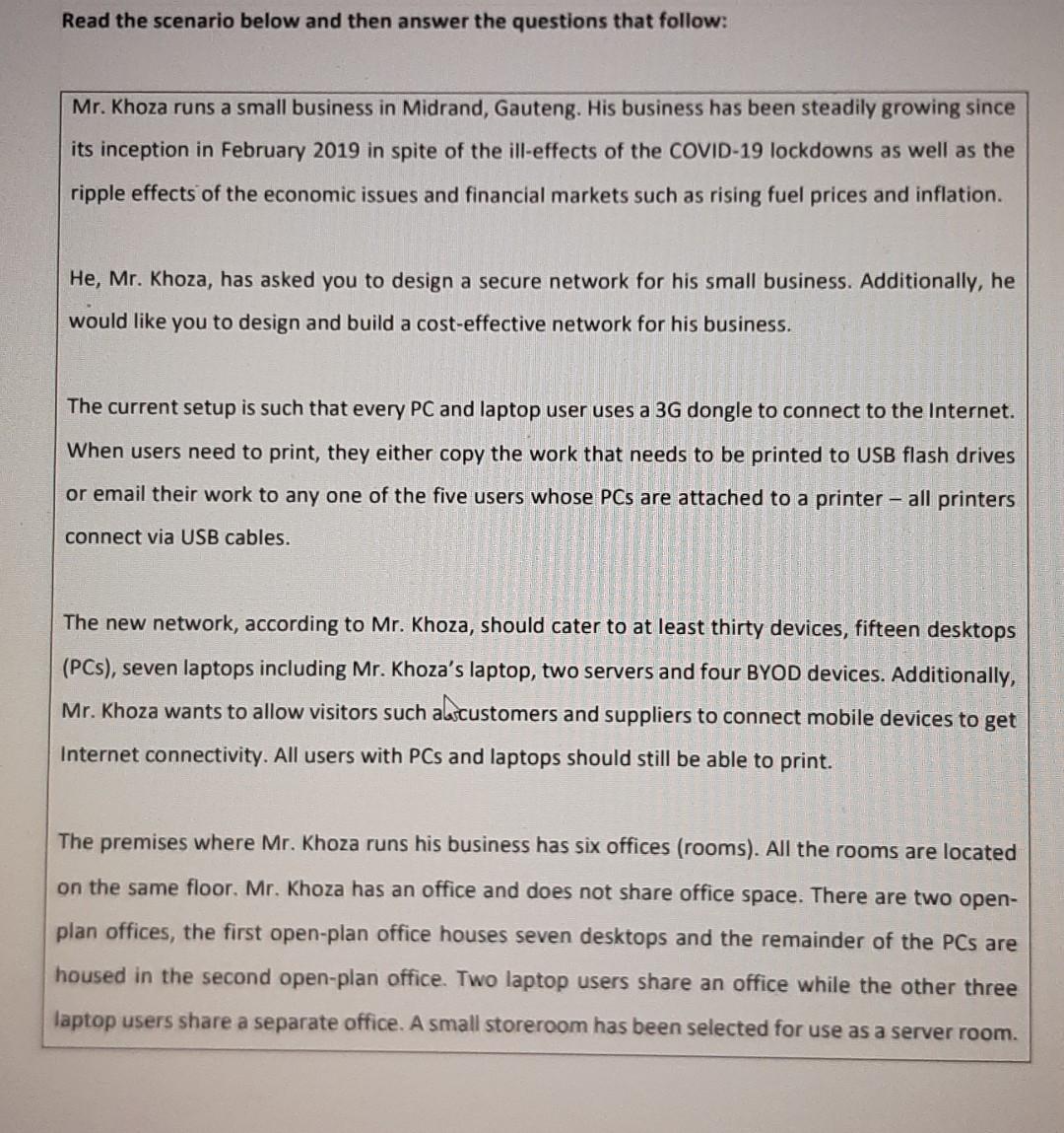 Solved Read the scenario below and then answer the questions | Chegg.com